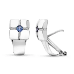 Pendientes Oro Blanco 18k mujer 17 mm. circonita color azul centro co