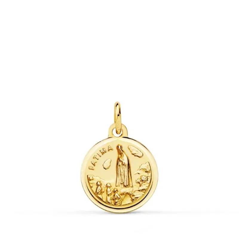 Virgen de Fátima Medalla Oro 9k unisex 14 mm. bisel liso