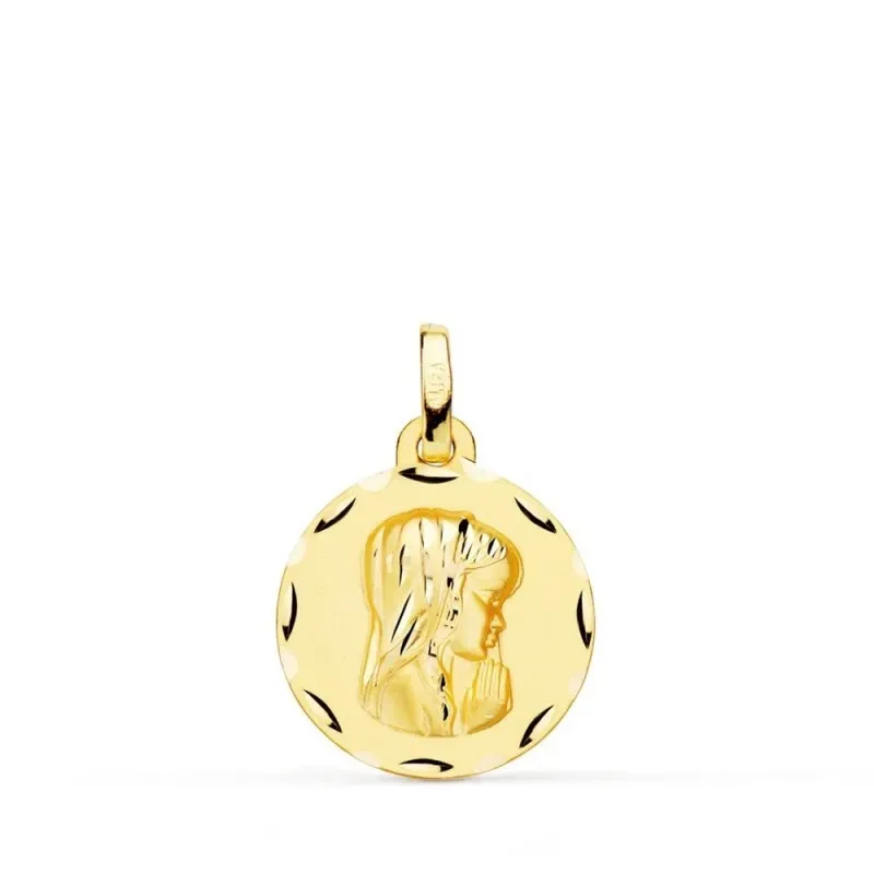 Virgen Niña Primera Comunión  Medalla Oro 9k unisex 16 mm.. Grabación