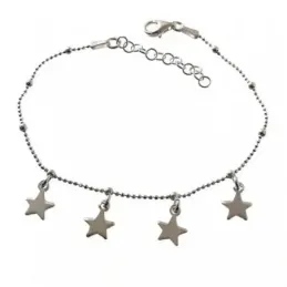Pulsera Plata Ley 925m mujer 17 cm. cadena bolas combinadas estrellas