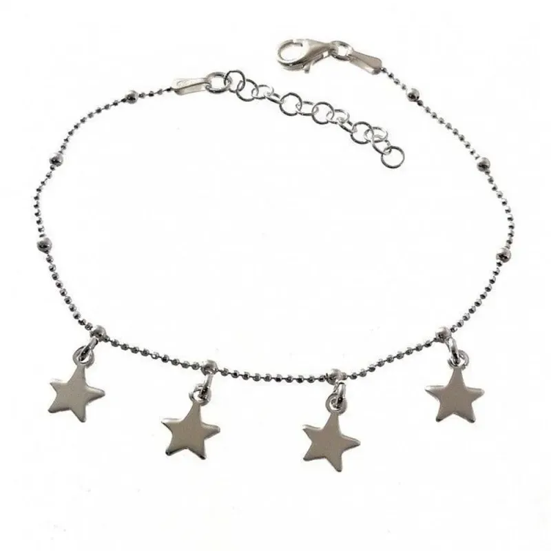 Pulsera Plata Ley 925m mujer 17 cm. cadena bolas combinadas estrellas