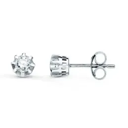 Pendientes Oro Blanco 18k mujer 5 mm. diamante centro 0.15ct.