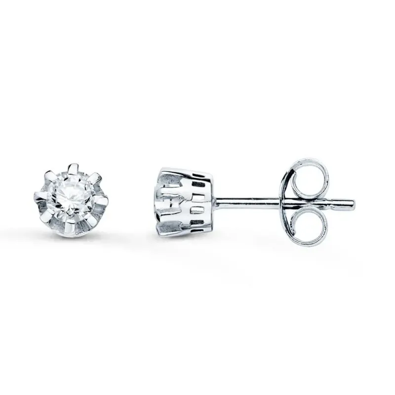Pendientes Oro Blanco 18k mujer 5 mm. diamante centro 0.15ct.