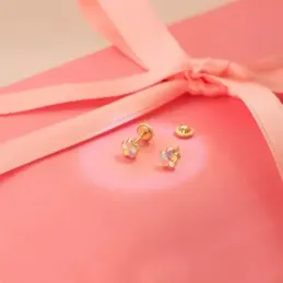 Pendientes Oro 18k niña 5.5 mm. forma flor esmaltada colores combinad