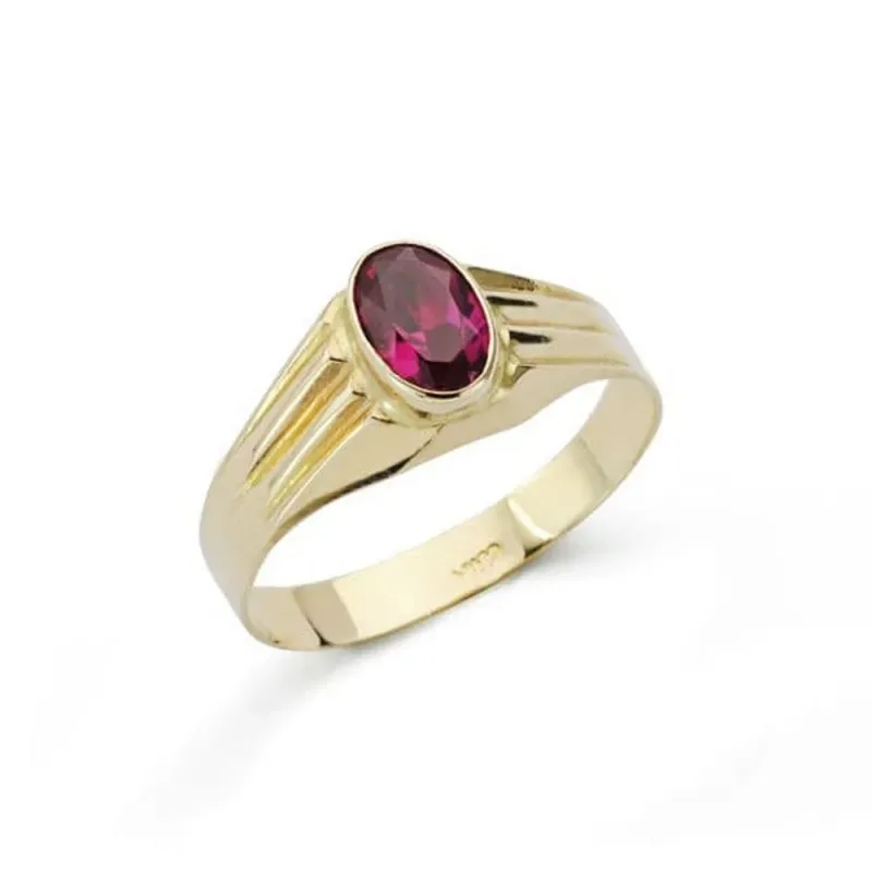 Sello Oro 18k bebé circonita color granate centro cabeza ovalada 6 mm