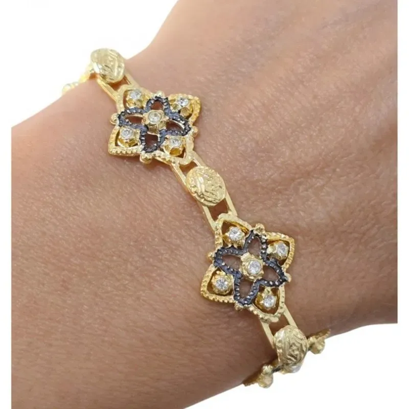 Pulsera Isabelina Plata Ley 925m chapada oro 19 cm. etrepiezas 15 mm.