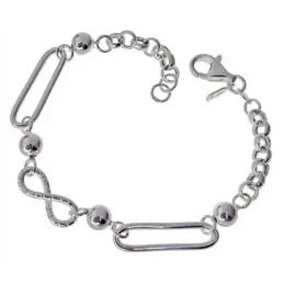 Pulsera Plata Ley 925m hueca 19 cm. detalle infinito 18 mm. asas oval