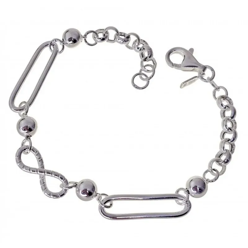 Pulsera Plata Ley 925m hueca 19 cm. detalle infinito 18 mm. asas oval