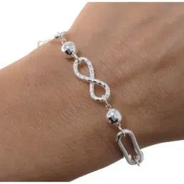 Pulsera Plata Ley 925m hueca 19 cm. detalle infinito 18 mm. asas oval