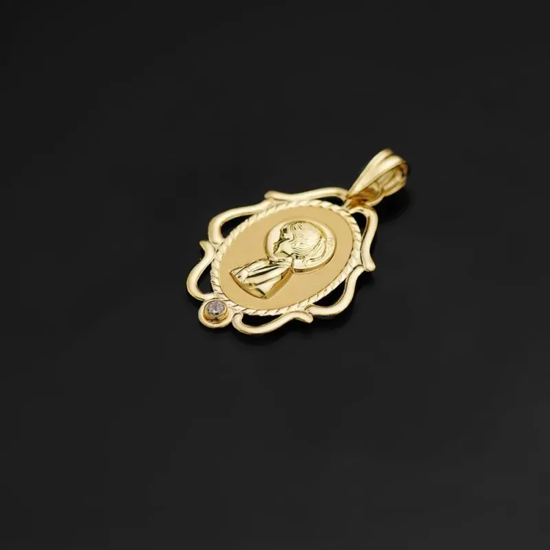 Virgen Niña Medalla en Oro de 18k para Primera Comunión de 24 mm. ova