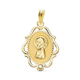 Virgen Niña Medalla Oro 18k Primera Comunión  24 mm. ovalada circonit
