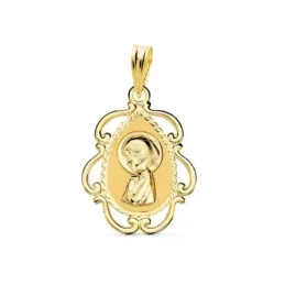 Virgen Niña Medalla en Oro de 18k para Primera Comunión de 22 mm. ova