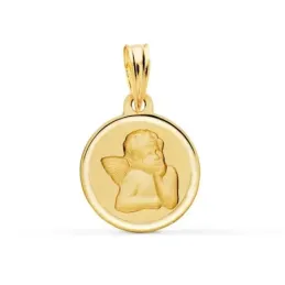 Ángel Burlón Medalla en Oro 9k de 12 mm. bisel liso. Grabación inclui