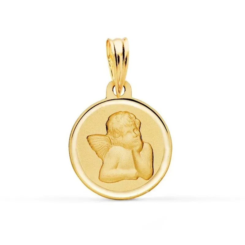 Ángel Burlón Medalla en Oro 9k de 12 mm. bisel liso