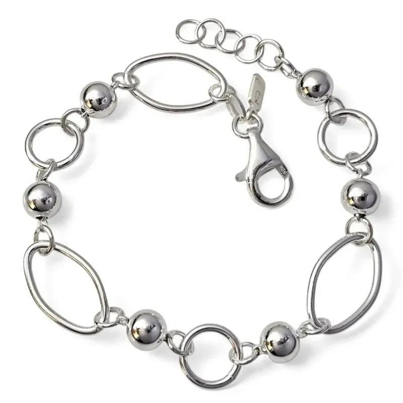 Pulsera Plata Ley 925m de 17 cm. con eslabones huecos ovalados 17 mm.