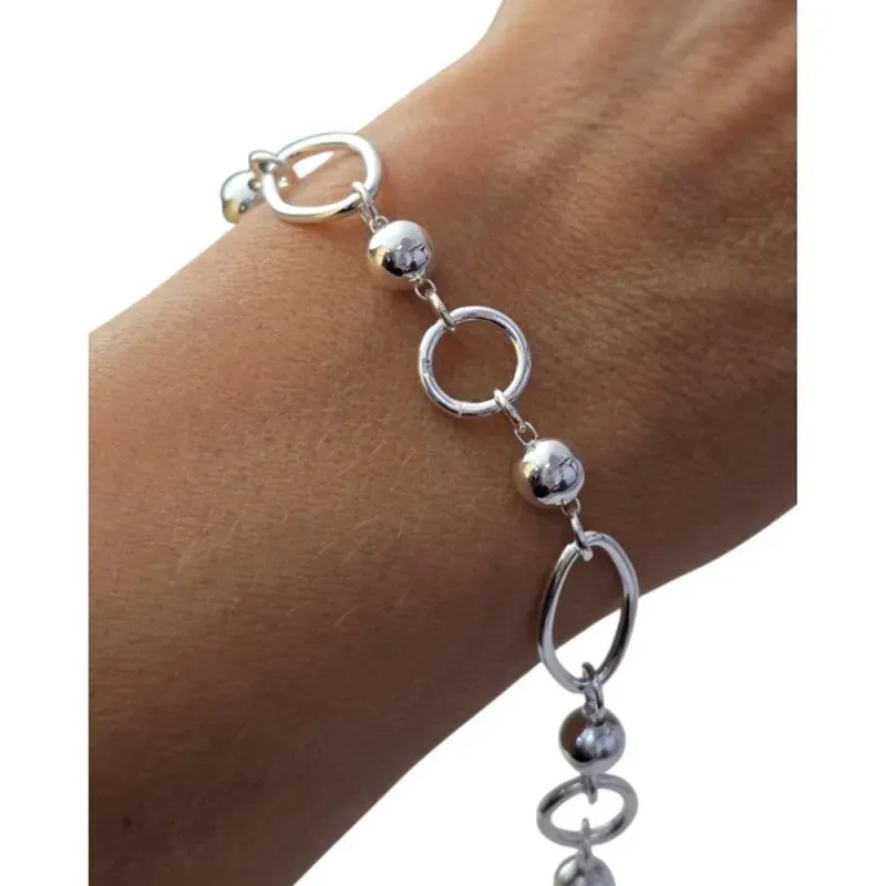 Pulsera Plata Ley 925m de 17 cm. con eslabones huecos ovalados 17 mm.