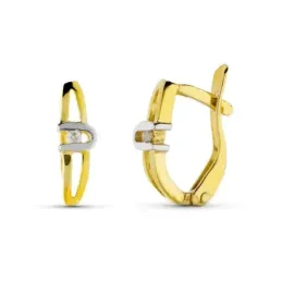 Pendientes oro bicolor 18k mujer 10 mm. dos diamantes talla brillante