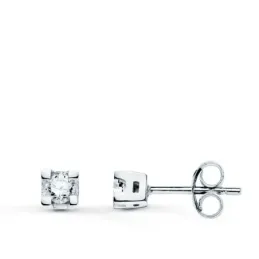 Pendientes oro blanco 18k mujer cuadrados dos diamantes 0.10ct. talla