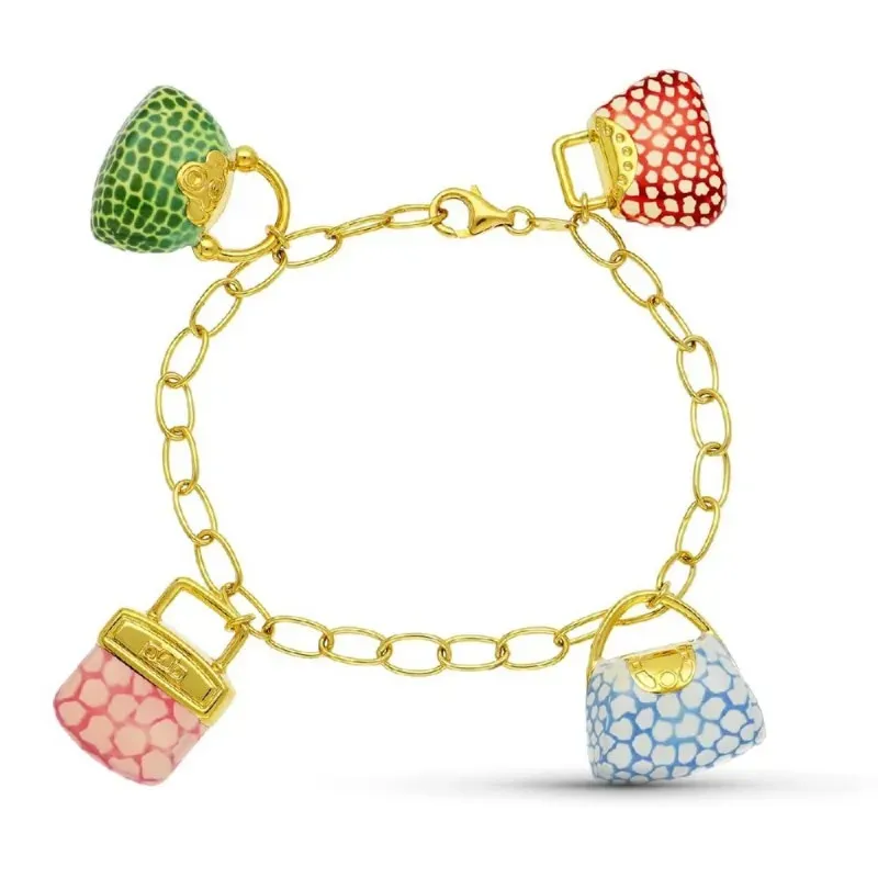Pulsera oro 18k mujer forzada alargada fetiches bolsos esmaltados col