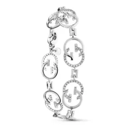 Pulsera oro blanco 18k mujer 19 cm. forma letra G entrelazada circoni