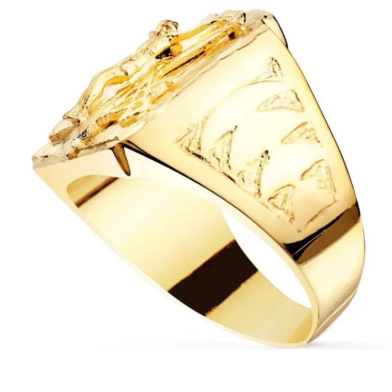 Sello oro 18k hombre Cristo de la Legión detalles tallados laterales