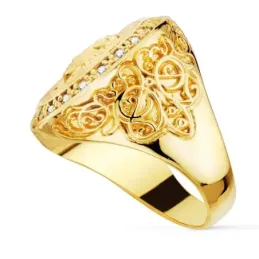 Sello oro 18k hombre 21 mm. medusa centro detalle greca cerco circoni