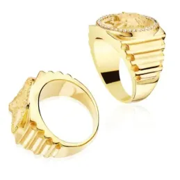 Sello oro 18k hombre ancho 19 mm. medusa centro cabeza círculo circon