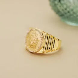 Sello oro 18k hombre ancho 19 mm. medusa centro cabeza círculo circon