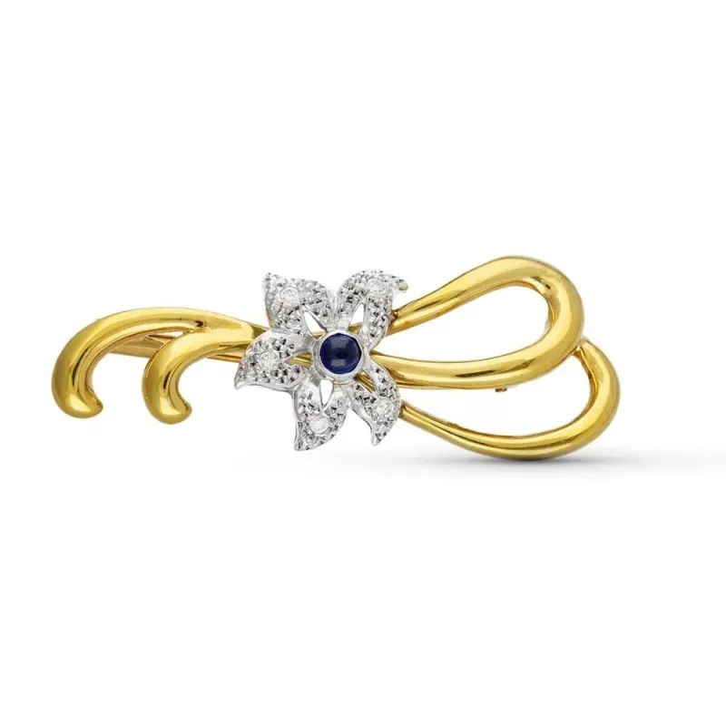 Broche alfiler oro bicolor 18k mujer 48 mm. dos ramas detalle forma f