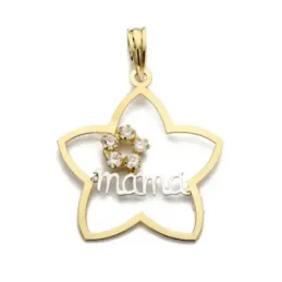 Colgante oro bicolor 18k mujer forma flor calada centro mensaje MAMÁ