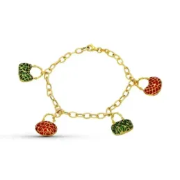 Pulsera oro 18k mujer eslabones detalles bolsos colgantes esmaltados