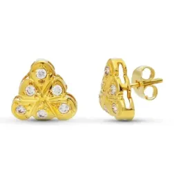 Pendientes oro 18k Primera Comunión niña 9 mm. forma triángulo circon