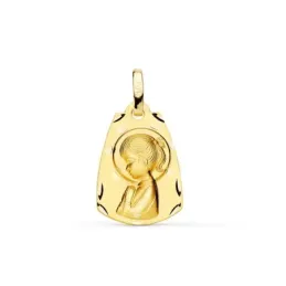Virgen Niña medalla oro 18k Primera Comunión 19 mm. mate brillo detal