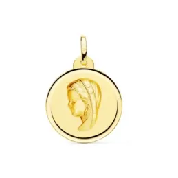Virgen Niña medalla oro 18k Primera Comunión colgante 16 mm. bisel li