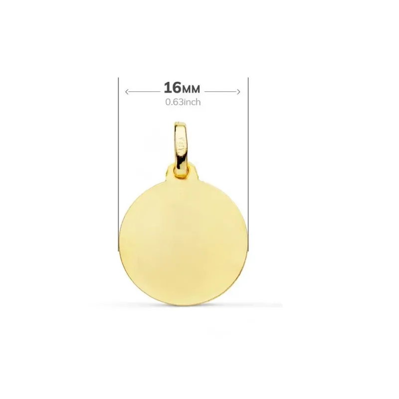 Virgen Niña medalla oro 18k Primera Comunión colgante 16 mm. bisel li