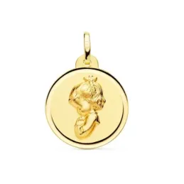 Virgen Niña medalla oro 18k Primera Comunión colgante 16 mm. rezando