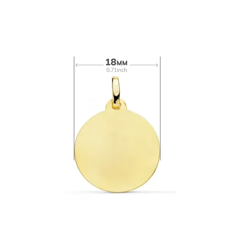 Virgen Niña medalla oro 18k Primera Comunión colgante 18 mm. lisa