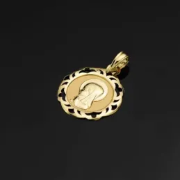 Virgen Niña medalla oro 18k Primera Comunión colgante 20 mm. cerco ca