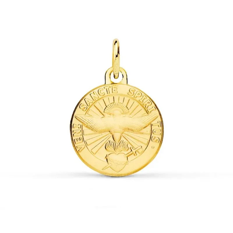 Espíritu Santo medalla oro 18k Primera Comunión 14 mm. mate
