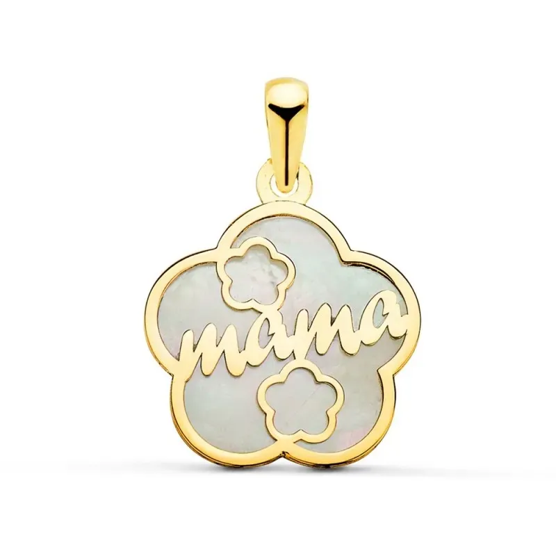 Colgante Oro 18k flor mamá nácar 15 mm. mujer