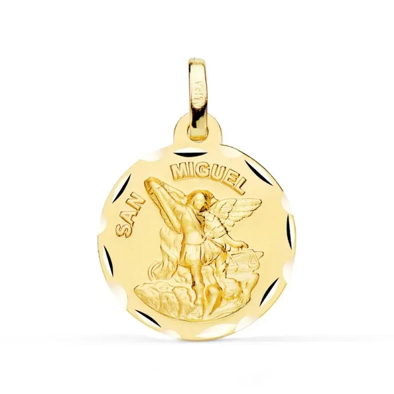 San Miguel Arcángel Oro 18k Medalla 18 mm. borde detalles tallados