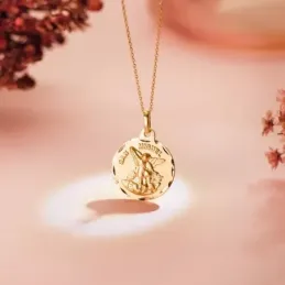 San Miguel Arcángel Oro 18k Medalla 18 mm. borde detalles tallados
