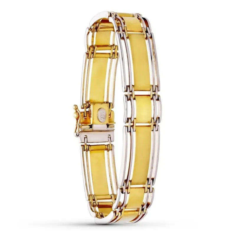 Pulsera Oro 18k bicolor mate y brillo lisa