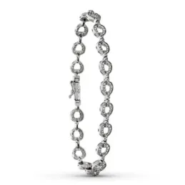 Pulsera Oro 18k blanco circonitas eslabones círculos