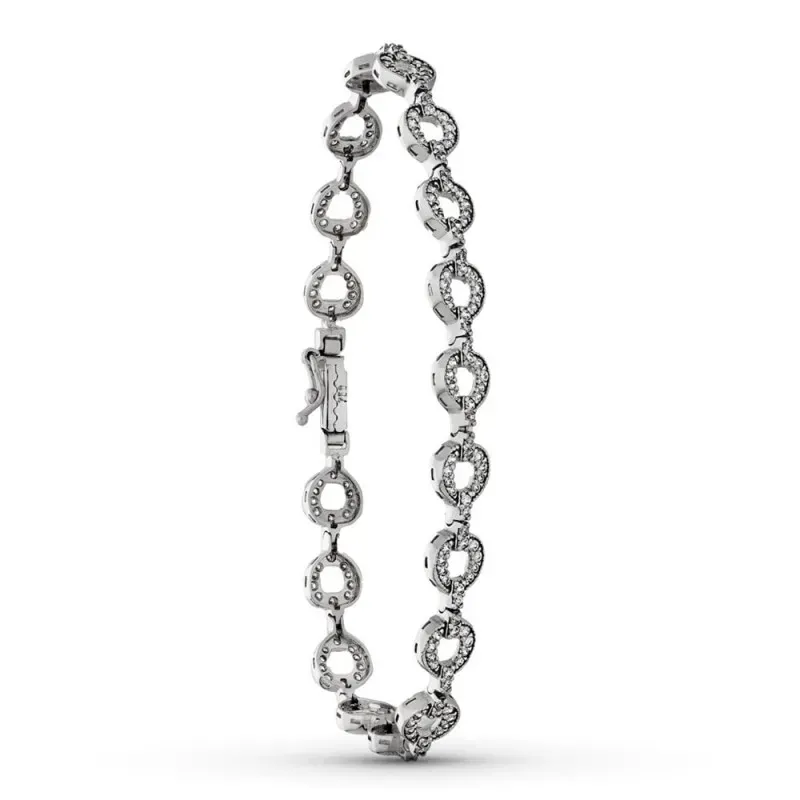 Pulsera Oro 18k blanco circonitas eslabones círculos