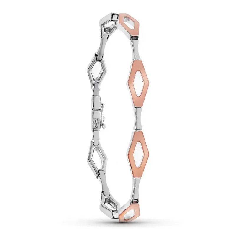 Pulsera Oro 18k bicolor blanco rosa 20 cm. eslabones rombos