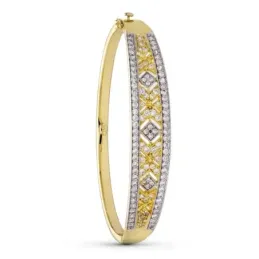 Pulsera Oro 18k bicolor circonitas calada rígida brazalete