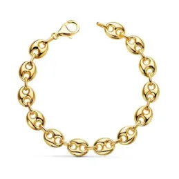 Pulsera Oro 18k motivo calabrote eslabones huecos 21 cm. grano de caf