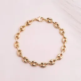 Pulsera Oro 18k motivo calabrote eslabones huecos 21 cm. grano de caf