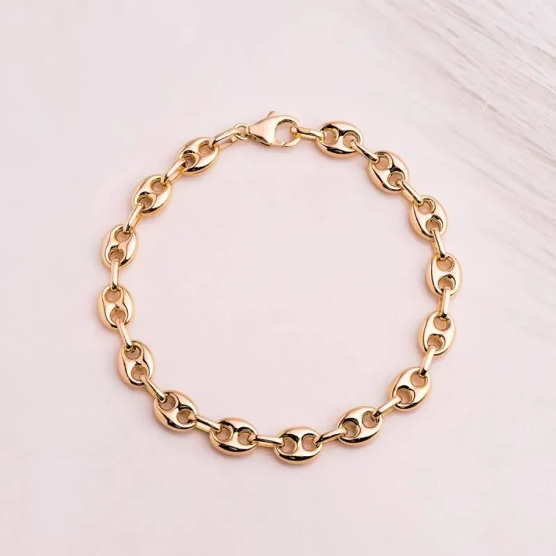 Pulsera Oro 18k motivo calabrote eslabones huecos 21 cm. grano de caf
